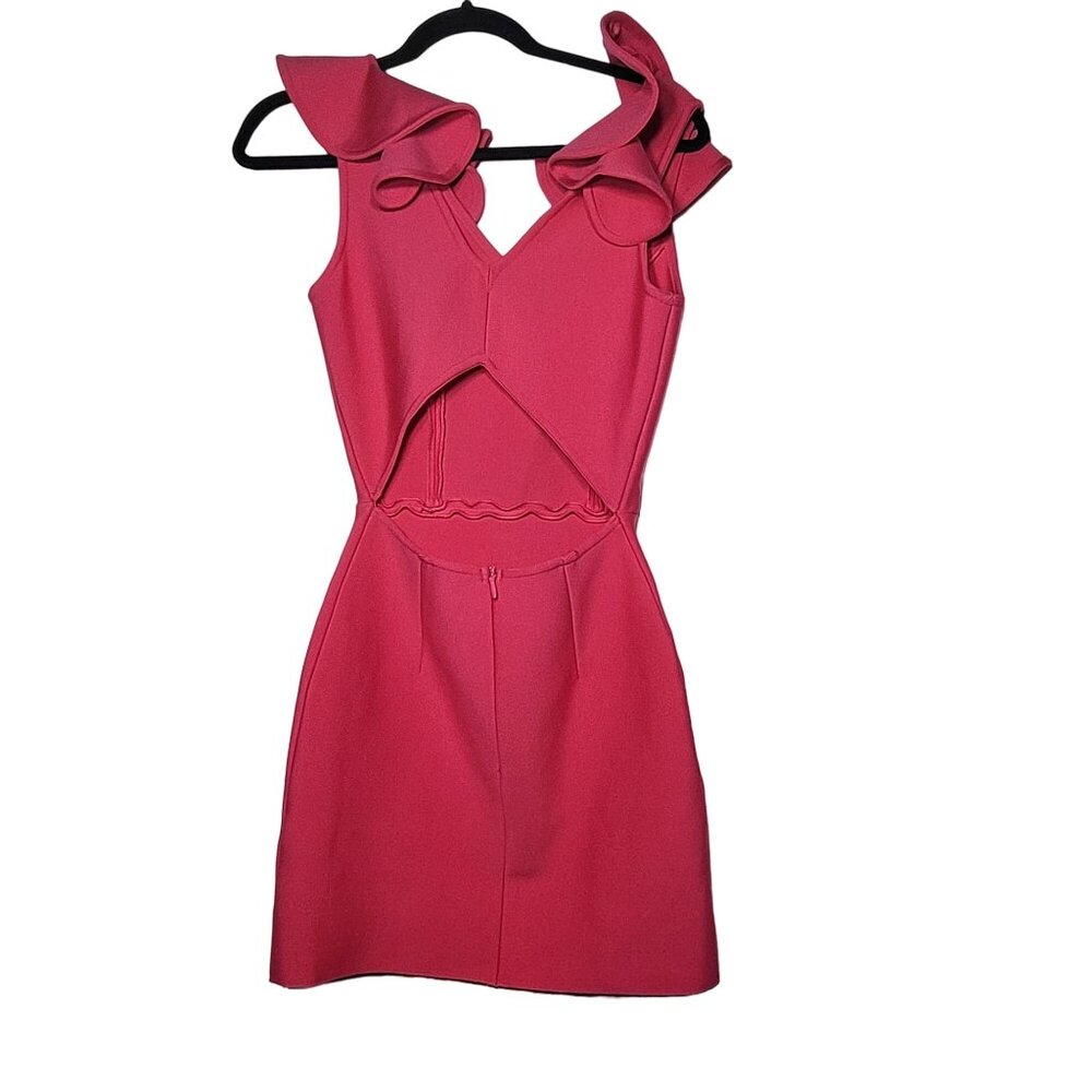 Hot Pink Ruffle Sleeves Open Back Dress Small Barbie Valentines Date Hoco Party - Picture 2 of 8